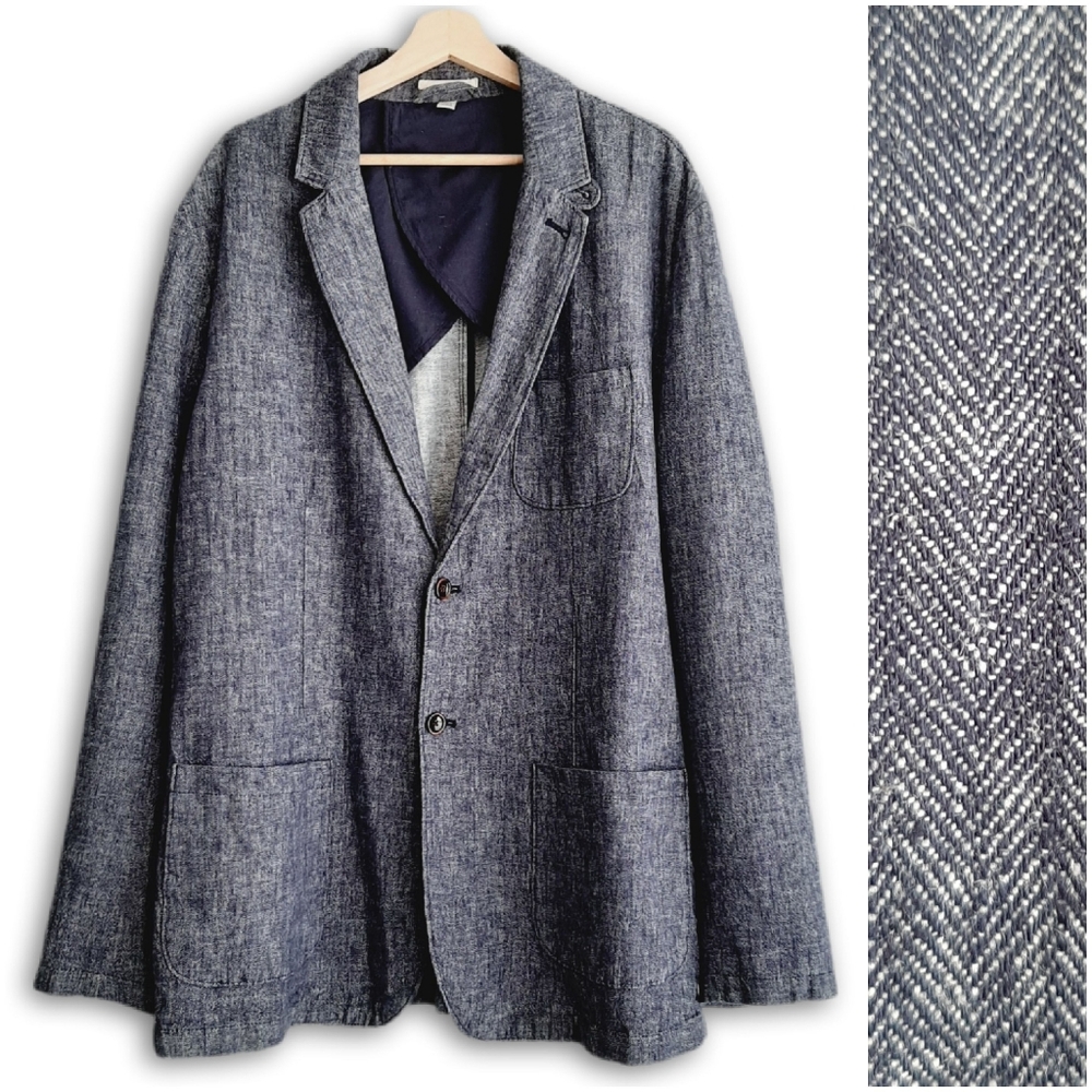 GOODFELLOW & Co. Linen Cotton Blazer Jacket Herringbone Blue Men's 2X Tall / 2XB